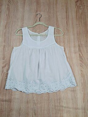 H&M Conscious Collection Sz 10 White Eyelet Tank Top Scallop Hem Babydoll Boho